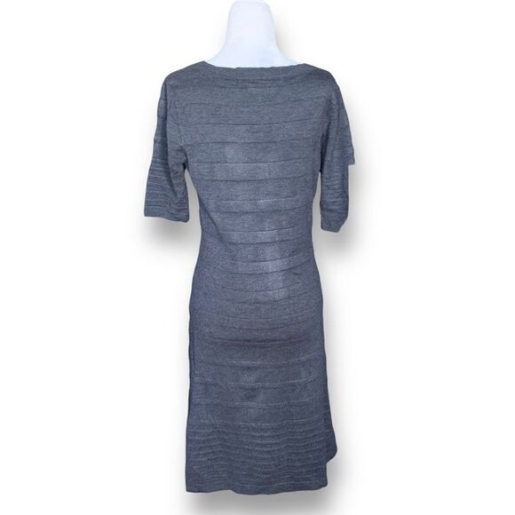 Calvin Klein Women's Gray Scoop Neck Short Sleeve Striped Midi Sweater Dress - Picture 2 of 9